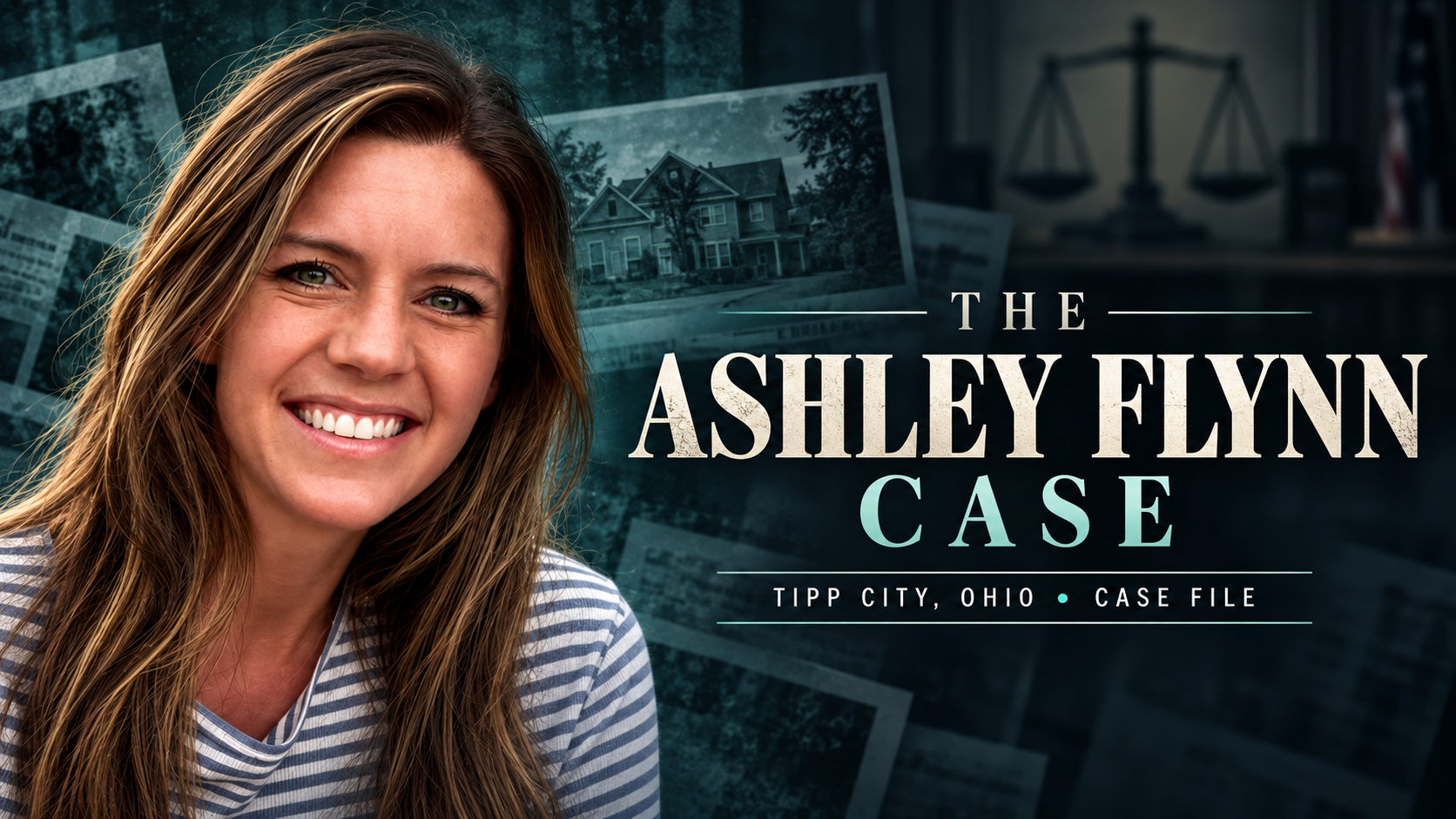 The Ashley Flynn Case, Tipp City, Ohio case-file header featuring a portrait of Ashley Flynn.